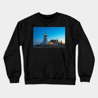 Crescent Moon over the Pemaquid Point Lighthouse Pemaquid ME Crewneck Sweatshirt